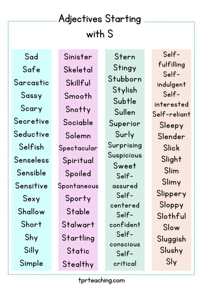 +100 Adjectives Starting with S (Meaning & Example Sentences) TPR Teaching