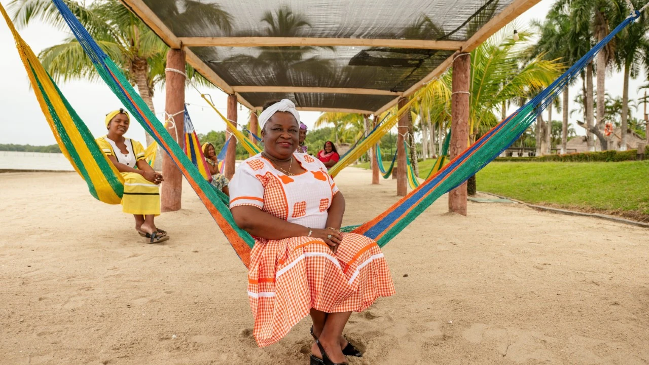 woman sitting in hammock