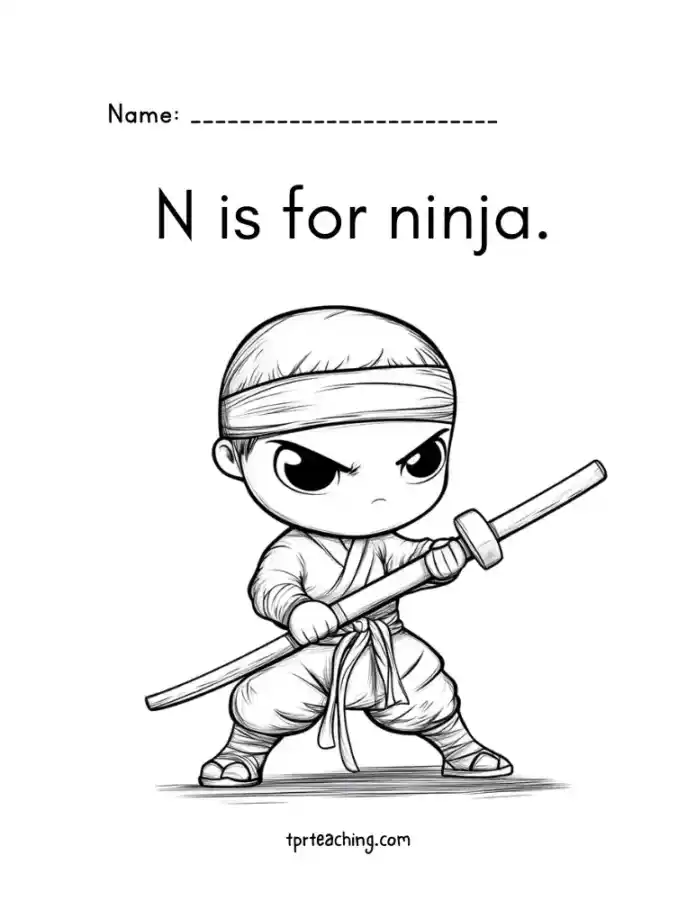 N is for ninja coloring page