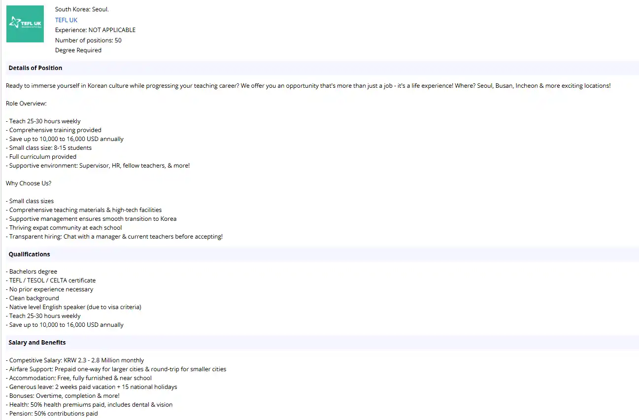 korea job posting